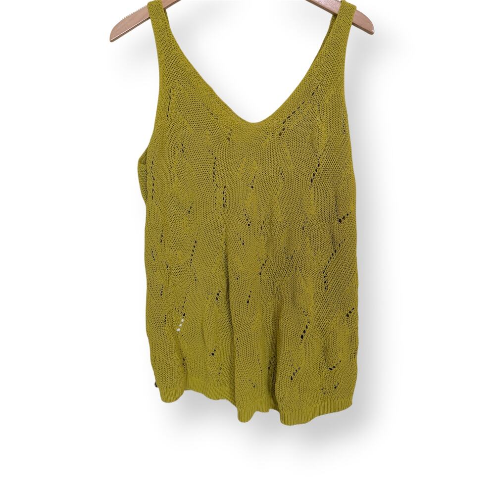 Ted Baker London Chartreuse Green Pointelle Knit V-Neck Tank Top Size 3 US 8 Med